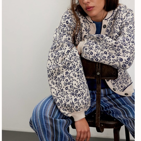 NWT Free People We The Free Maine Cardi Knit Jacket - Cream Combo Floral Small - Picture 1 of 10